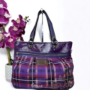 Authentic Coach Limited Edition Poppy Purple Tartan Shoulder Bag Large w/COA EUC